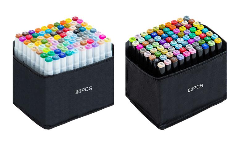 80 Piece Waterproof Coloured Marker Pen Set - Black Or White