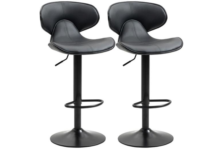 Set Of 2 Adjustable Swivel Barstools With Foot & Backrest - Black