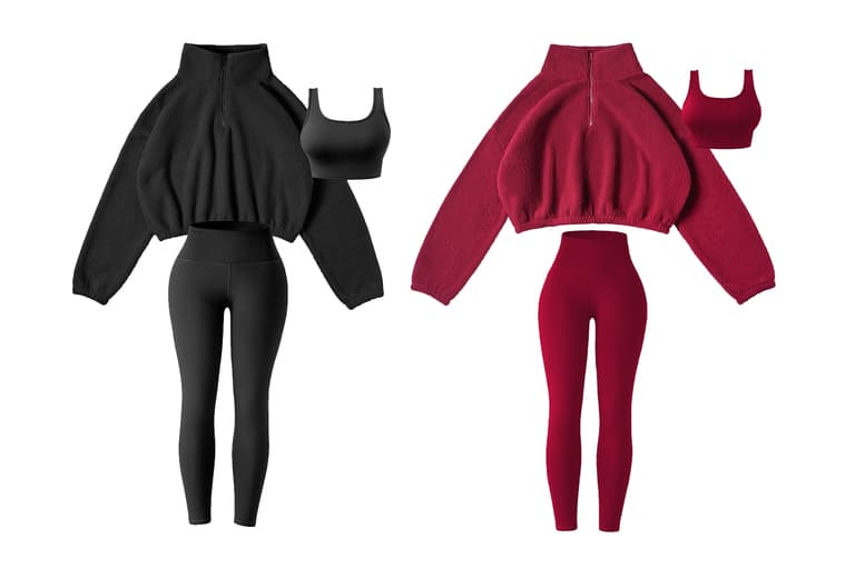 3-Piece Full-Body Shaping Yoga Suit With Fluffy Coat For Women