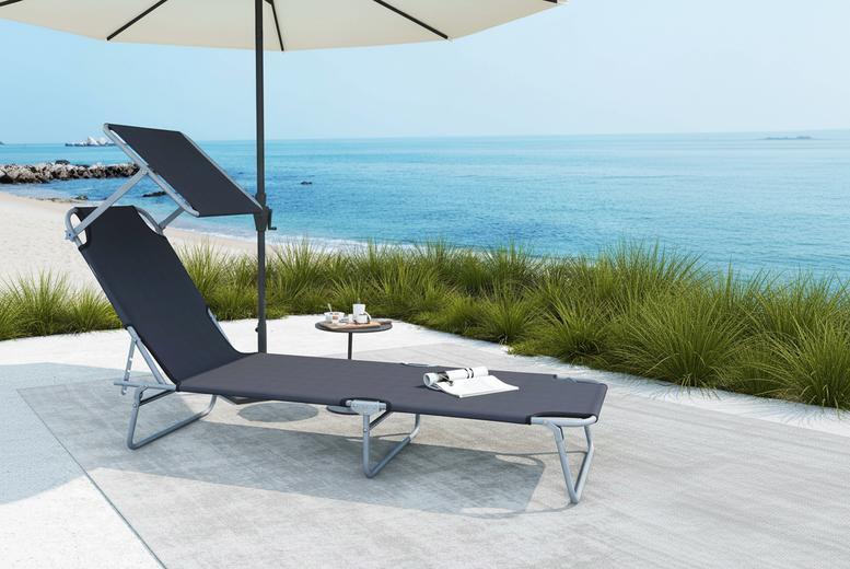 Outsunny Adjustable Grey Reclining Lounger With Removable Sun Shade