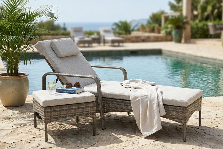 Ventura Garden Rattan Reclining Sun Lounger With Wheels - Grey