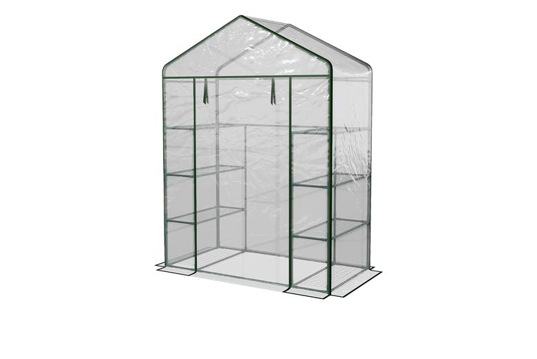 Outsunny Walk-In Metal Greenhouse With 8 Shelves & Pvc Weather Cover