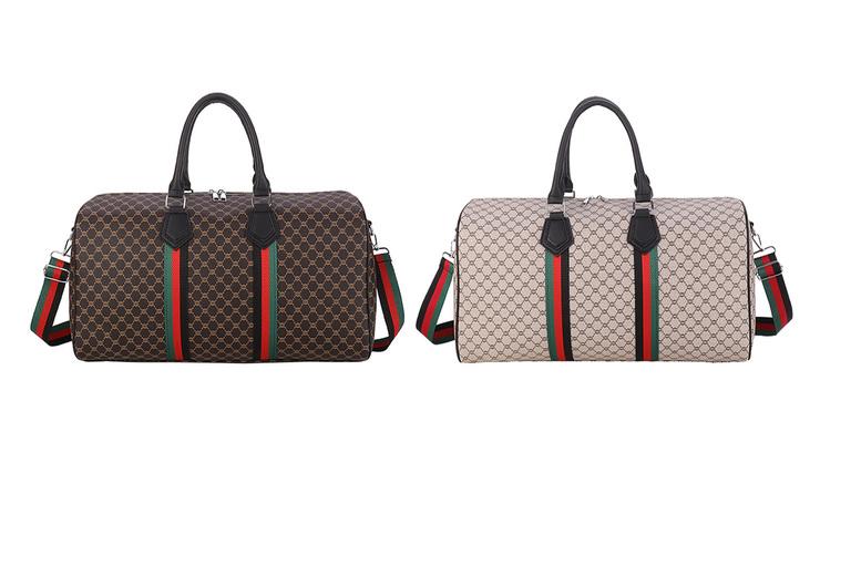 Large Capacity Oxford Duffle Bag With Leather Detailing - Beige Or Coffee