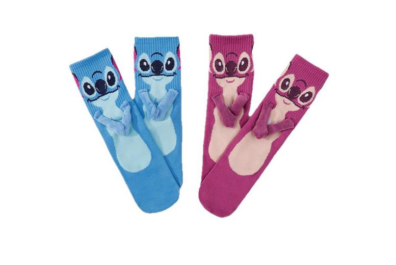 Women's Stitch & Angel Hand-in-Hand Fuzzy Socks - Pink or Blue