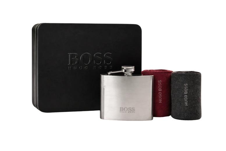 Hugo Boss Men'S Hip Flask & Socks Premium Gift Set