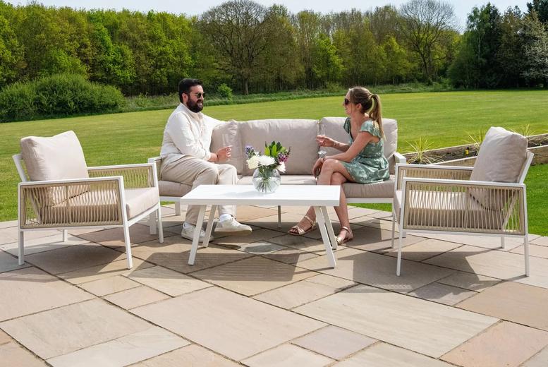 Aluminium 4-Piece 5-Seater Sofa Set In White With Free Rain Cover For Outdoor Spaces