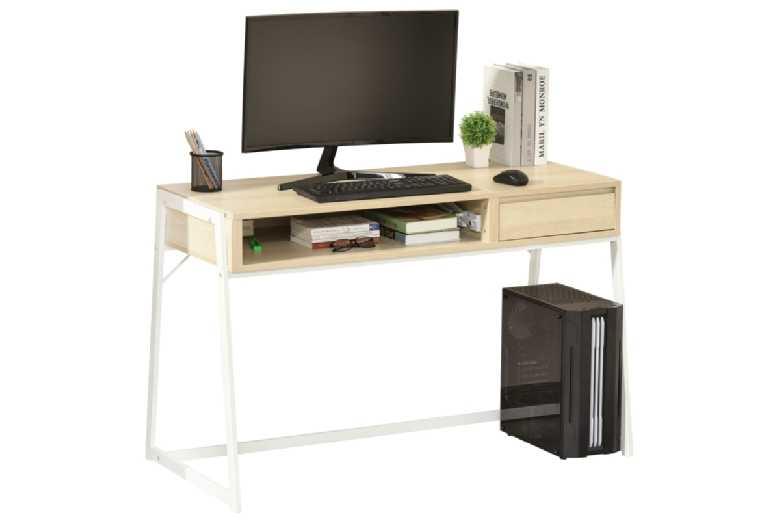 Modern Wood Compact Storage Desk With Drawer - Minimalist Space-Saving Workstation, 40Kg Capacity