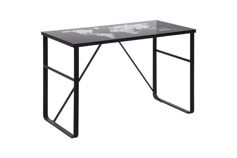 Industrial Glass-Top Storage Desk - Black Metal Frame, 80Kg Capacity, Modern Workspace