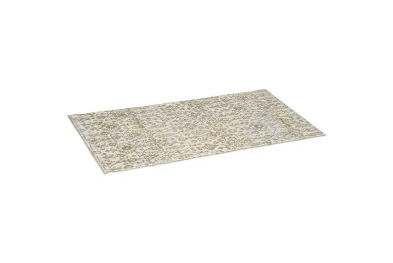 Cream & Green Floral Boho Area Rug - Faux Wool, Non-Slip, Easy-Clean, 150X80Cm Living Room Carpet