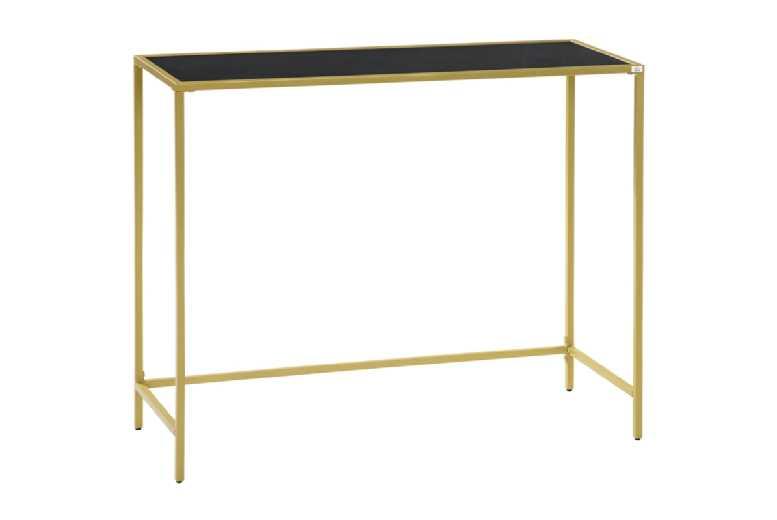 Modern Industrial Glass & Steel Dining Console Table - Marble-Effect, Space-Saving, 100Cm