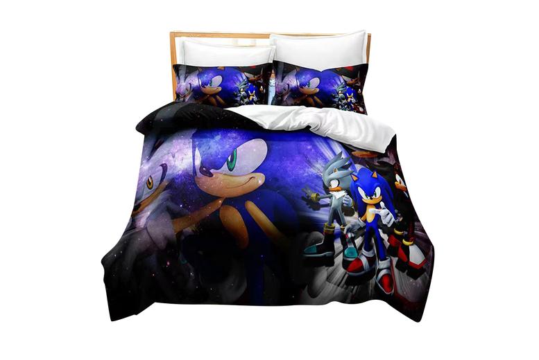 Price Drop! Sonic Kids Cartoon Duvet Cover Set - Breathable Polyester, 3D Print, Single/Double/King, Optional Plush Pillow