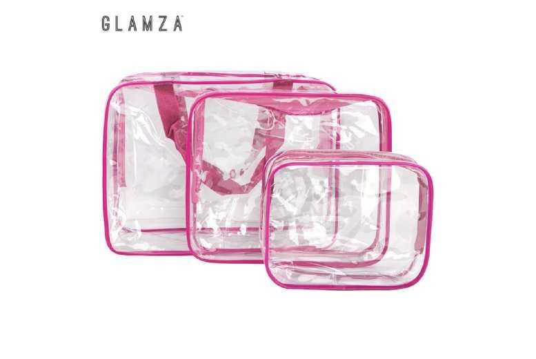 Glamza 3-Piece Clear Makeup Travel Bag Set - Waterproof, Durable, Easy-Clean Pvc