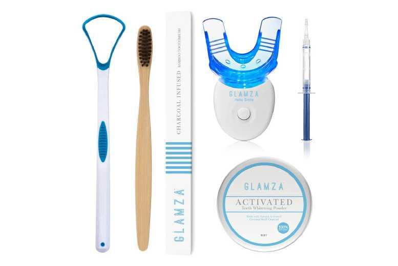 Ultimate Premium Whitening Toothbrush & Oral Care Kit - Manual Charcoal Toothbrush, Led Whitening Tray, Sensitive Teeth, 5-6 Piece Pack