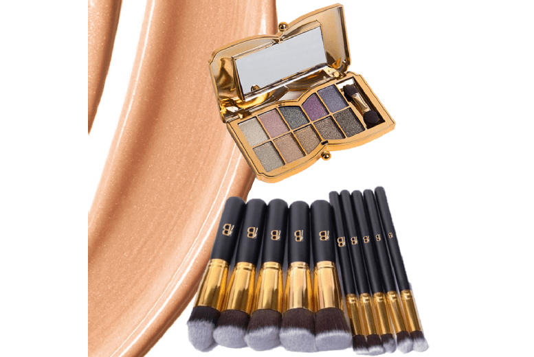 10Pc Makeup Brush Set & Butterfly Eyeshadow Palette - Powder & Cream, Matte & Shimmer Finish