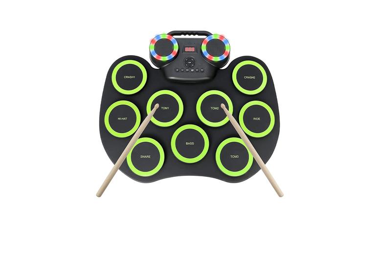 Price Drop! Foldable Silicone Electronic Drum Kit Toy With Led Display - Portable, Battery-Operated, Ages 6+, Creative Play