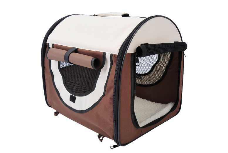 Folding Soft Dog Carrier Crate - Portable Travel Cage For Small Breeds, Durable Oxford Fabric, 46X36X41Cm, Brown