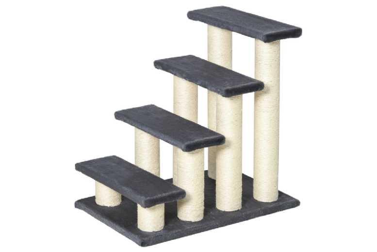 Plush Cat Tree Ladder Scratcher With Steps & Scratching Post - 59Cm, Space-Saving Grey Cat Climbing Frame