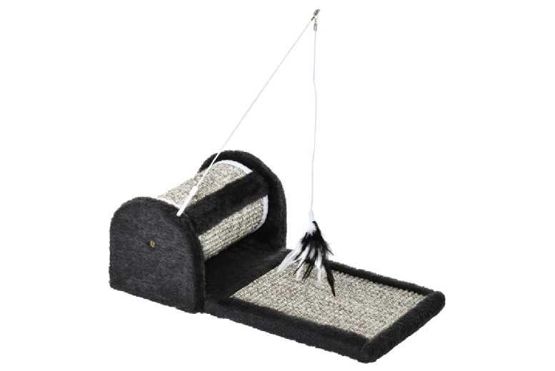 Cat Scratcher Mat With Feather Teaser & Roller Toy - Sisal, Plush, Space-Saving Cat Activity Centre, 44Cm