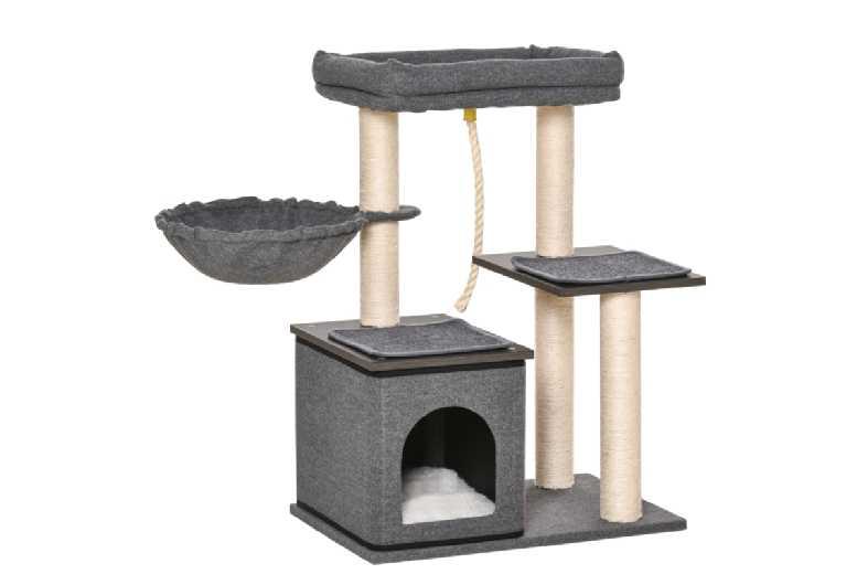 90Cm Multi-Level Cat Tree - Sisal Scratching Posts & Plush Cushions, Space-Saving Activity Centre, Dark Grey