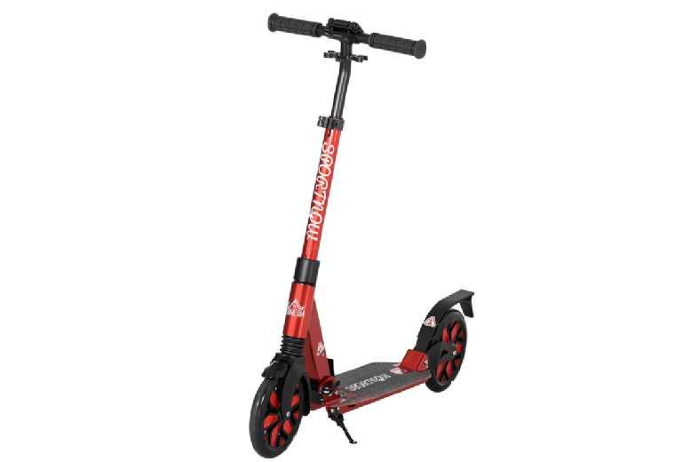 Foldable Outdoor Kick Scooter For Kids & Adults (Ages 8+), Adjustable Height, Dual Shock Absorber - Red