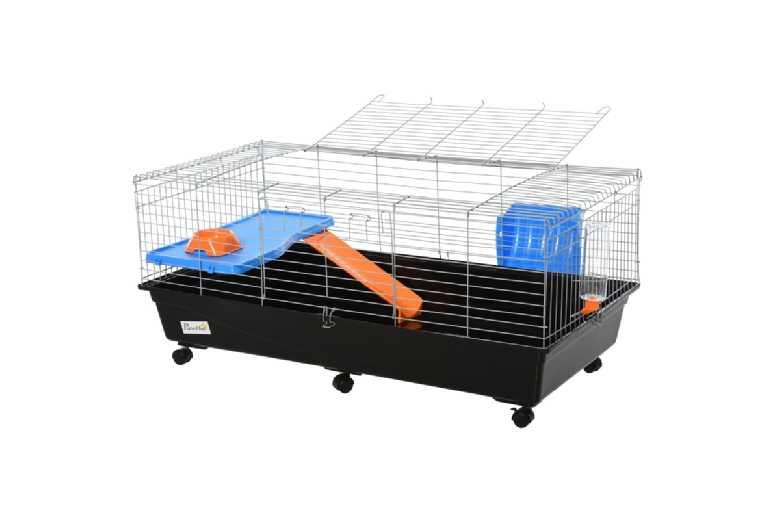 Price Drop! 2-Tier Rabbit, Guinea Pig & Chinchilla Cage - Easy Clean Metal Hutch, Spacious Small Pet Enclosure, Blue/Orange