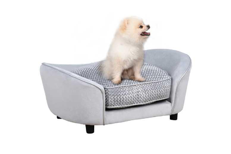 Luxury Orthopaedic Dog Sofa Bed - Plush, Small Breed, Grey, Raised Design