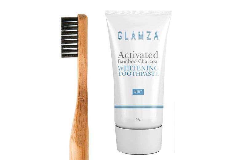 Whitening Toothpaste & Bamboo Toothbrush - Manual, Charcoal Formula, Eco-Friendly Oral Care Set