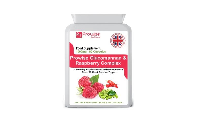 Price Drop! Glucomannan & Raspberry Weight Management Capsules - 1-Month Supply, 60 Capsules, Antioxidant Formula