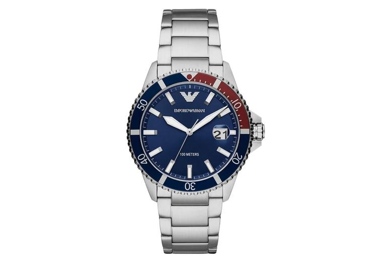 Emporio Armani Diver Men'S Blue Dial Watch With Steel Bracelet