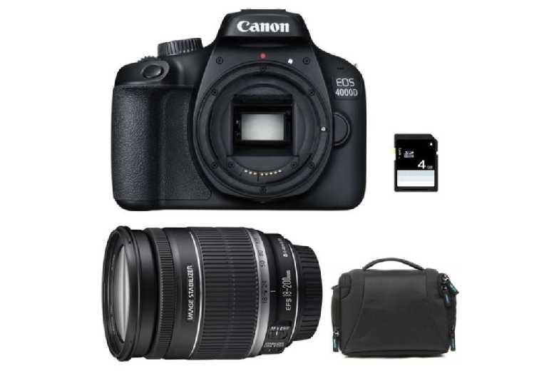Canon Eos 4000D Dslr Camera Kit With 18-200Mm Lens, Bag And Sd Card