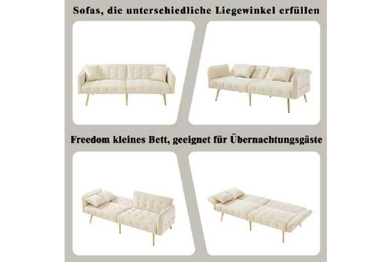 Beige Velvet Convertible 2-Seater Sofa Bed - Modern Reclining Sofa For Small Spaces