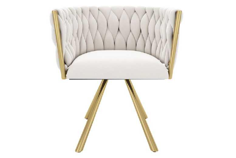 Modern Velvet Dining Chairs Set Of 2 - Swivel, Gold Metal Frame, Armrests