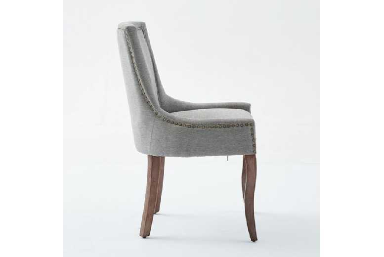Set Of 2 Grey Upholstered Dining Chairs With Solid Wood Legs - Modern Seating