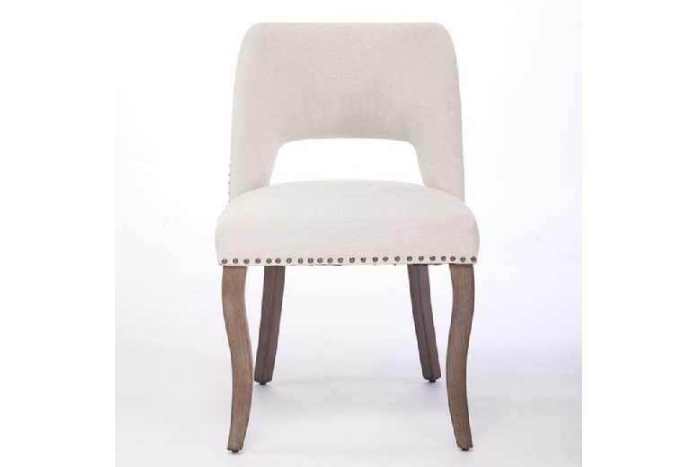 Set Of 2 Modern Velvet Dining Chairs - Beige, Solid Wood Legs, Cut-Out Backrest