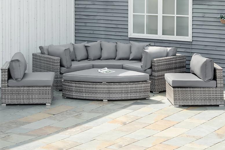 Outsunny 6-Piece Half-Round Rattan Patio Sofa Set With Cushions - Grey