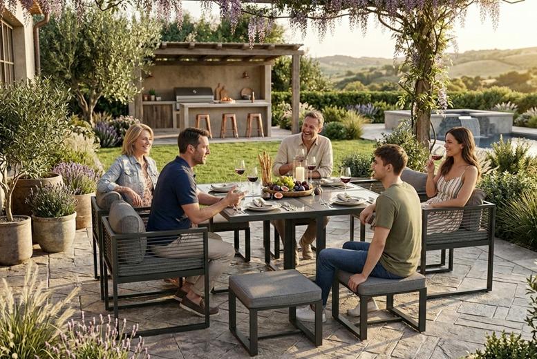 8 Seater Aluminium Garden Cube Dining Set With Cushions