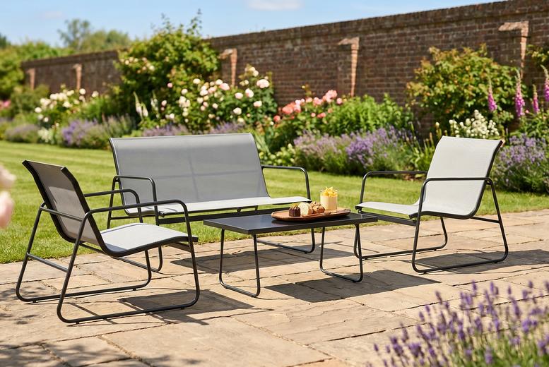 4-Piece Outdoor Patio Set With Loveseat, Chairs & Glass Table