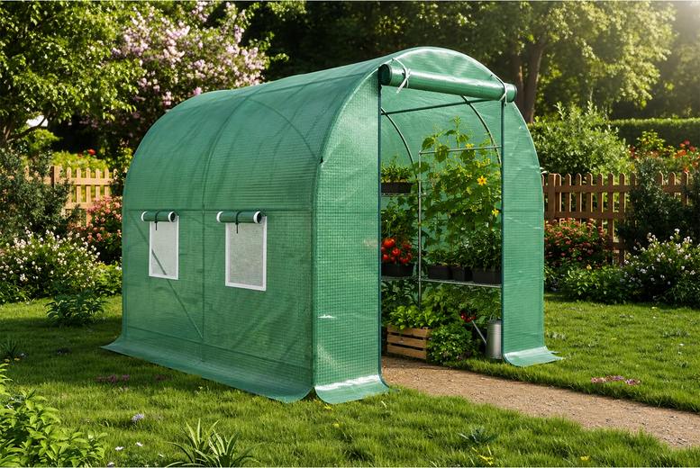 Walk-In Polytunnel Greenhouse With Roll-Up Door - 2.5 X 2M