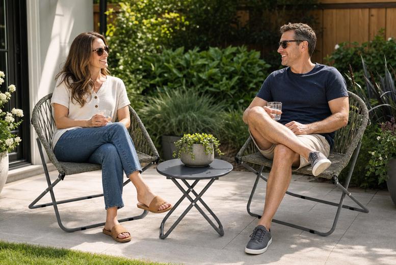 Outsunny Folding Patio Bistro Set With 2 Grey Chairs And Table
