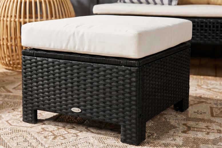 Outdoor Black Rattan Footstool With Cushion