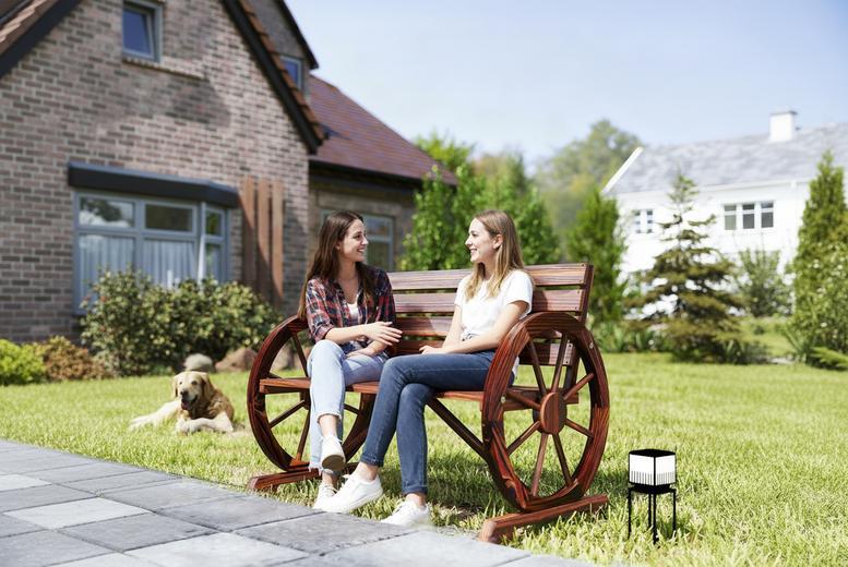 2-Seater Wooden Wagon Wheel Garden Loveseat