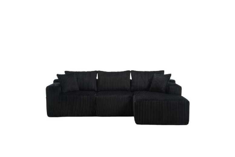 Black Corduroy Velvet L-Shaped Corner Sofa, Modern 2/3-Seater, Modular Design
