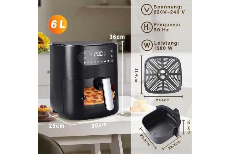 Nettlife 6L Air Fryer With Viewing Window - Multi-Function, Family Size, Sleek Design