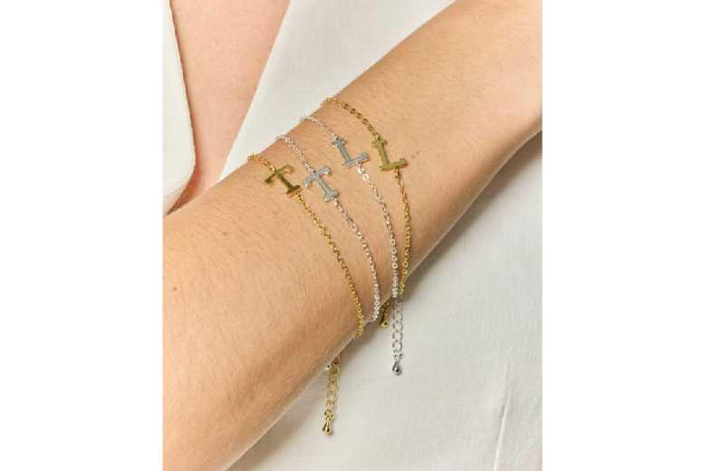 Rhodium Finish Alphabet L Charm Bracelet - Adjustable Modern Personalised Bangle, 16Cm+3Cm Extension