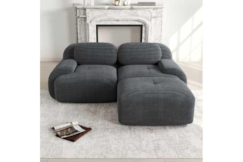 Modern Grey Corduroy 2-Seater Corner Sofa - Modular, No Assembly, Fabric Lounge Seating