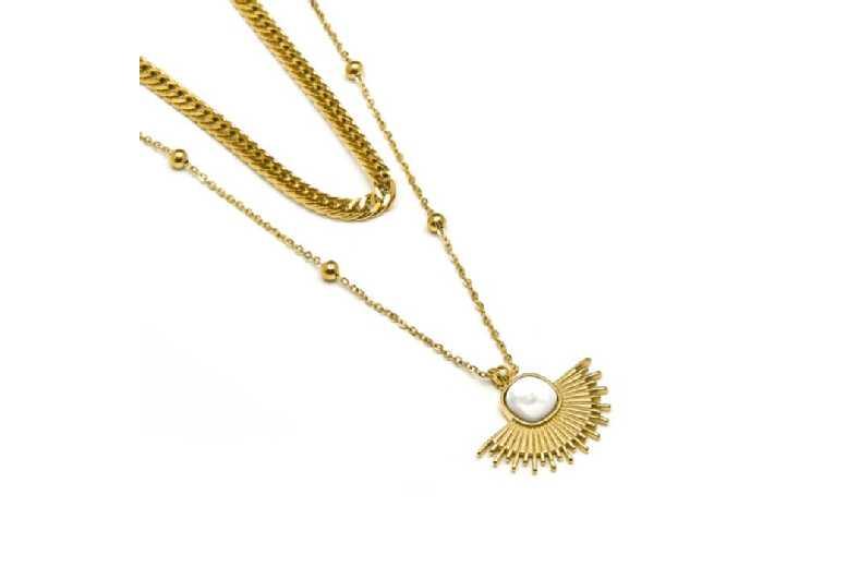 Luxenter Sycu 18K Gold-Plated Mother Of Pearl Pendant Necklace - Bohemian Statement Jewellery