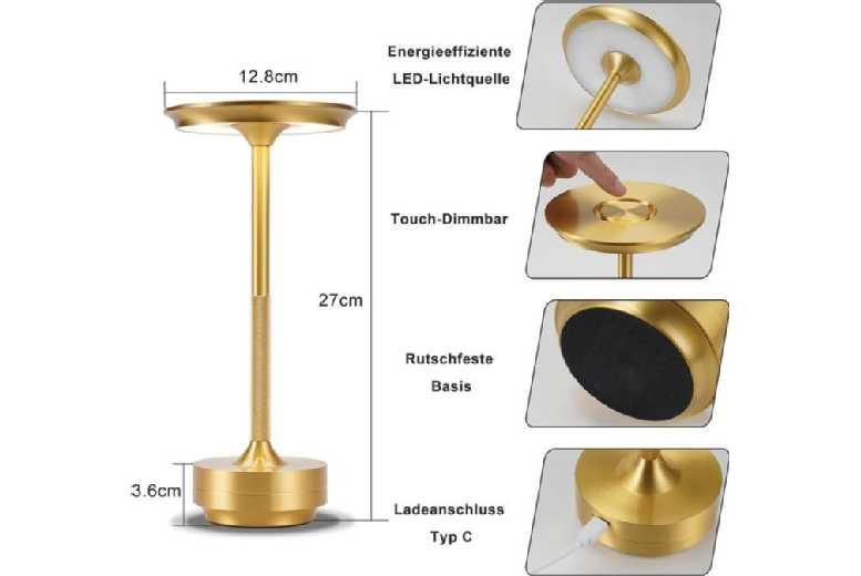 Nettlife Modern Gold Touch Led Table Lamp - Rechargeable, Dimmable, Energy Efficient