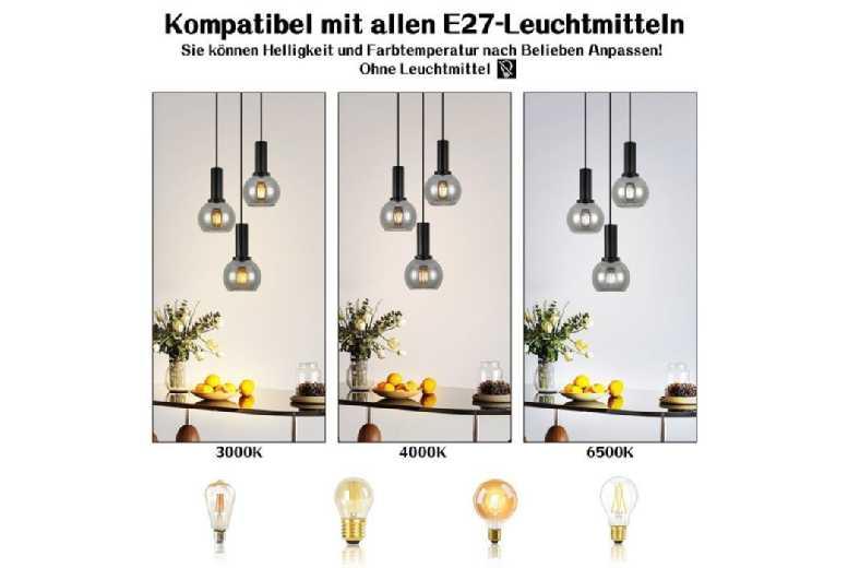 Modern Black Glass Christmas Pendant Lamp - 3-Flame Festive Ceiling Light