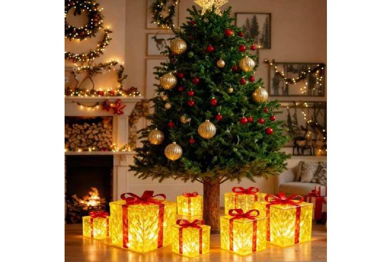 Nettlife Red Led Gift Box - Modern Pre-Lit Christmas Decoration With Remote & 8 Modes