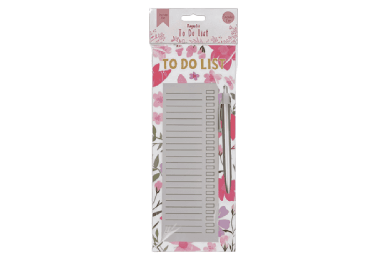 Magnetic To Do List & Pen Set - Floral Butterfly Or Classic Floral, Magnetic Back, 26Cm X 10.5Cm